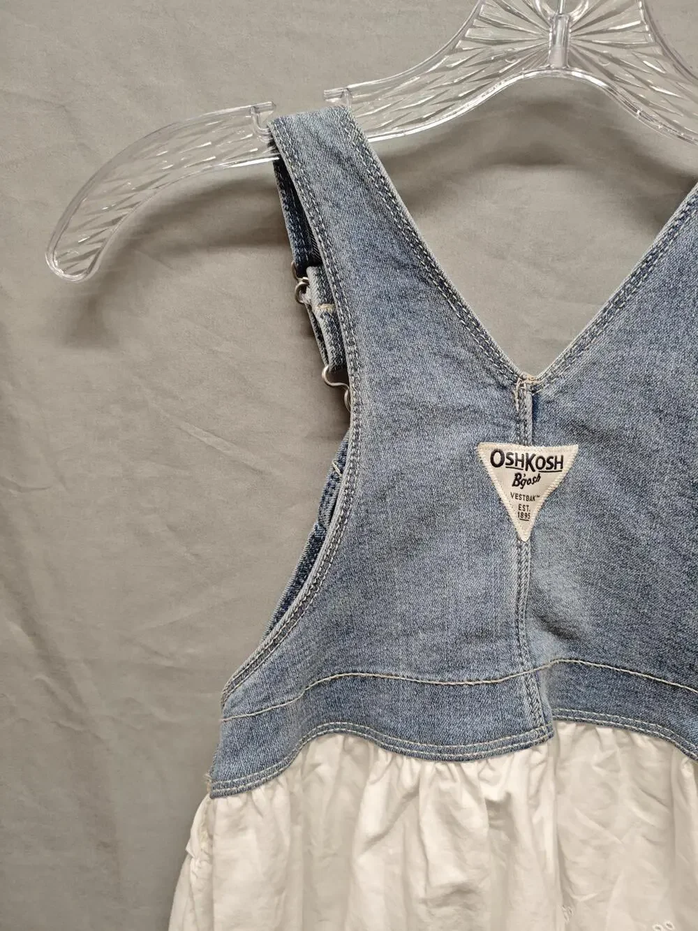 OshKosh Bgosh Overall Dress Girls 4T Blue Denim White Eyelet Jumper Skirtall